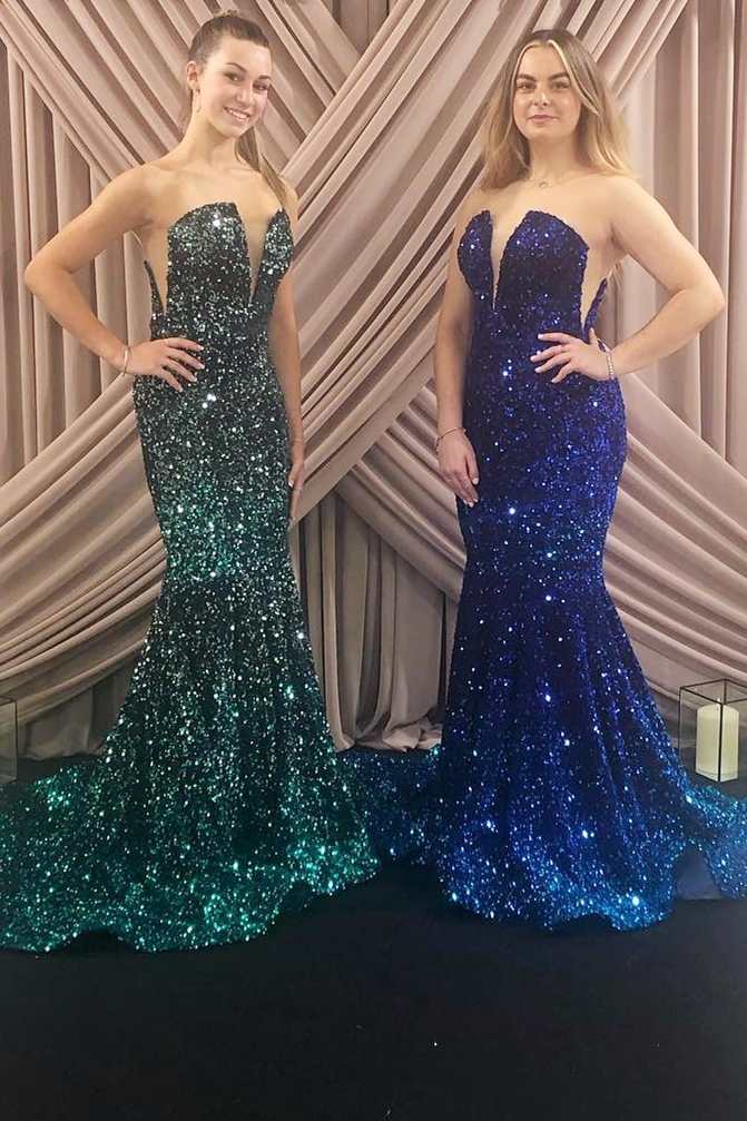 Fuchsia Sequin Strapless Mermaid Long Formal Dress