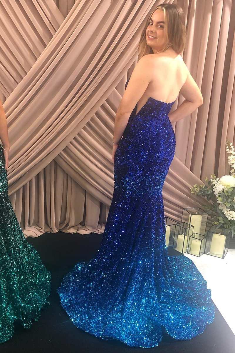 Fuchsia Sequin Strapless Mermaid Long Formal Dress