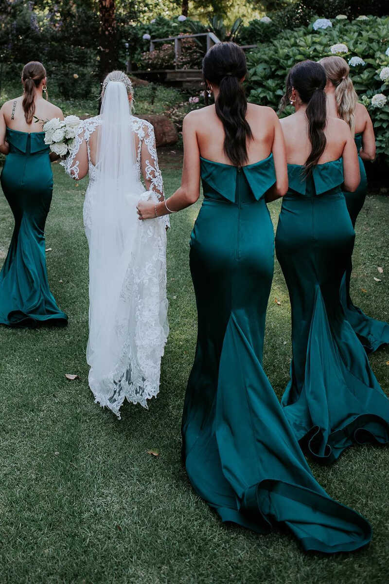 Teal Blue Strapless Mermaid Long Bridesmaid Dress