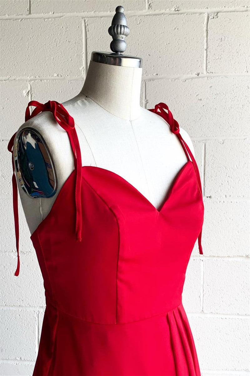 Red Faux-Wrap Bow Tie Shoulder Pleated Chiffon HI-Low Bridesmaid Dress