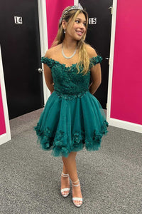 Off-the-Shoulder Emerald Appliques A-Line Homecoming Dress