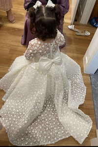 White 3D Flowers A-Line Girl Ball Gown