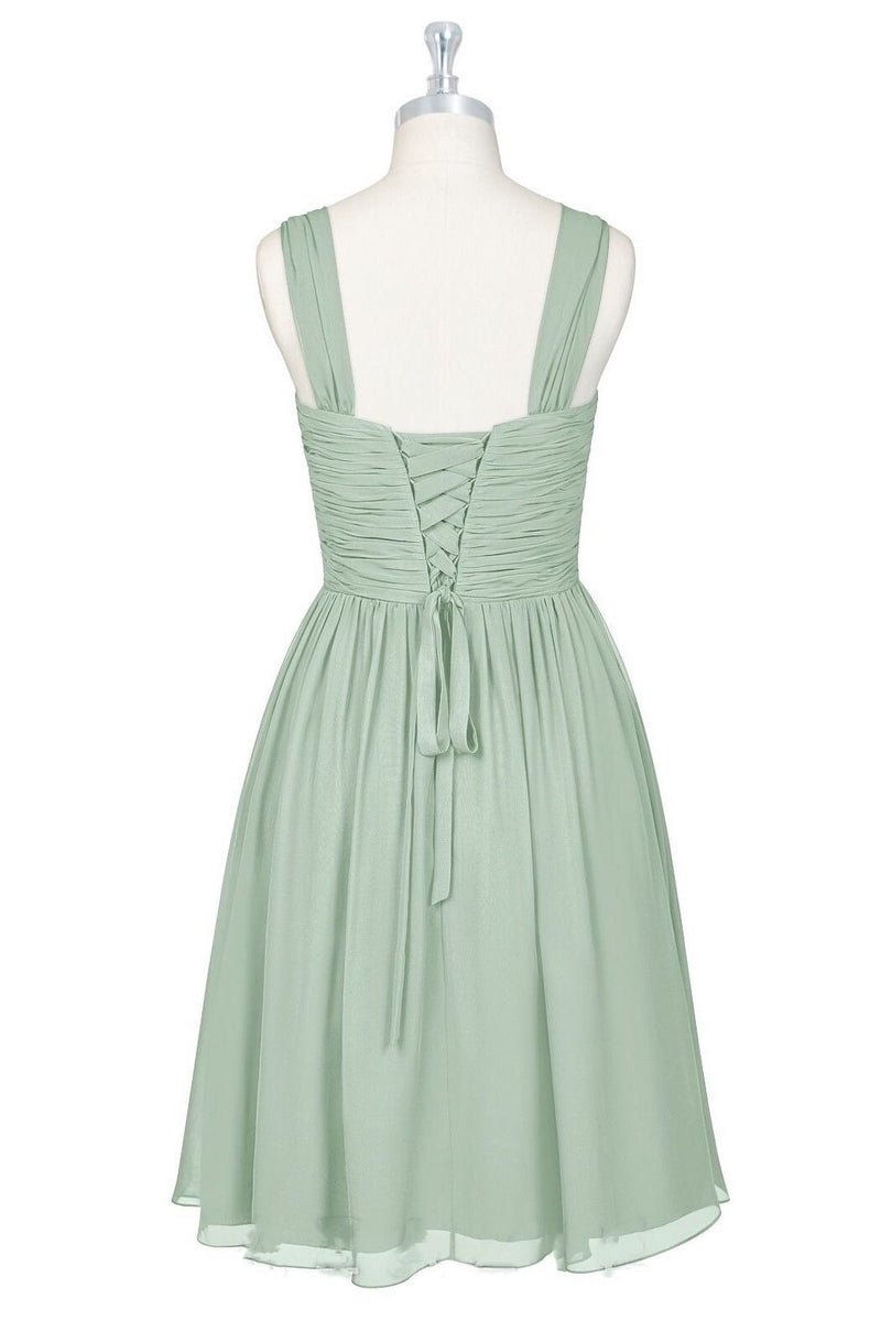 Sage Green Chiffon Lace-Up Short Bridesmaid Dress