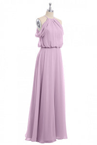 Sage Green Chiffon Halter Blouson-Style Long Bridesmaid Dress