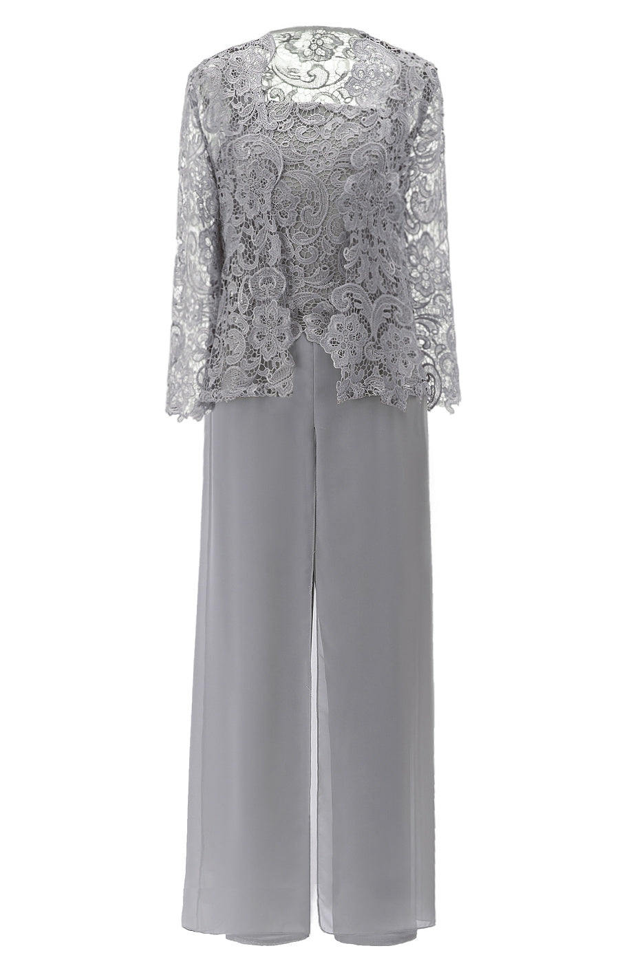 Grey Three-Piece Lace Mother of the Bride Pant Suits