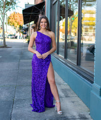 One Shoulder White Sequins Long Formal Gown