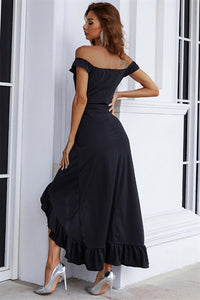 Black Off the Shoulder High Low Party Dress