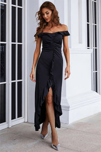 Black Off the Shoulder High Low Party Dress