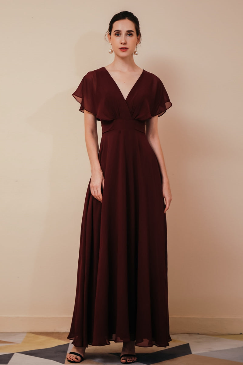 Burgundy Chiffon Empire Long Bridesmaid Dress