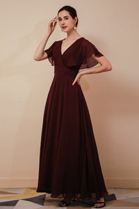 Burgundy Chiffon Empire Long Bridesmaid Dress