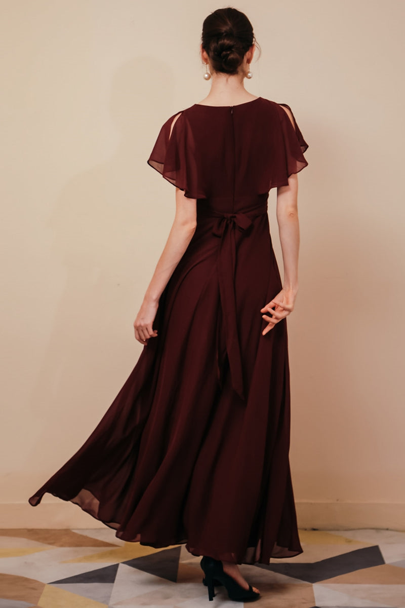 Burgundy Chiffon Empire Long Bridesmaid Dress