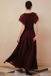 Burgundy Chiffon Empire Long Bridesmaid Dress