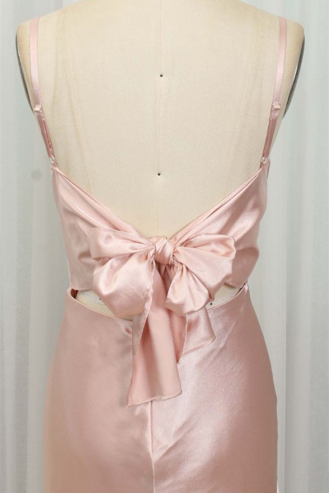 Classic Pink Spaghetti Straps Midi Party Dresss