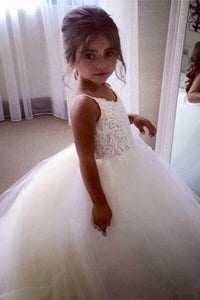 Cute A-Line Straps White Long Flower Girl Dress