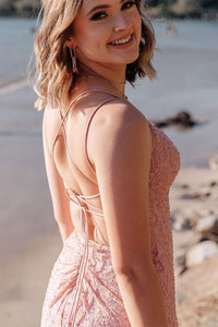 Mermaid Pink Lace Mermaid Long Prom Dress