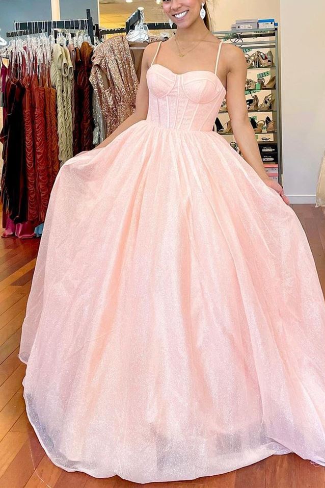 Princess Light Blue A-line Straps Long Prom Gown