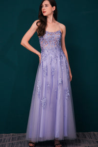 Burgundy A-line Lace Appliques Long Formal Dress