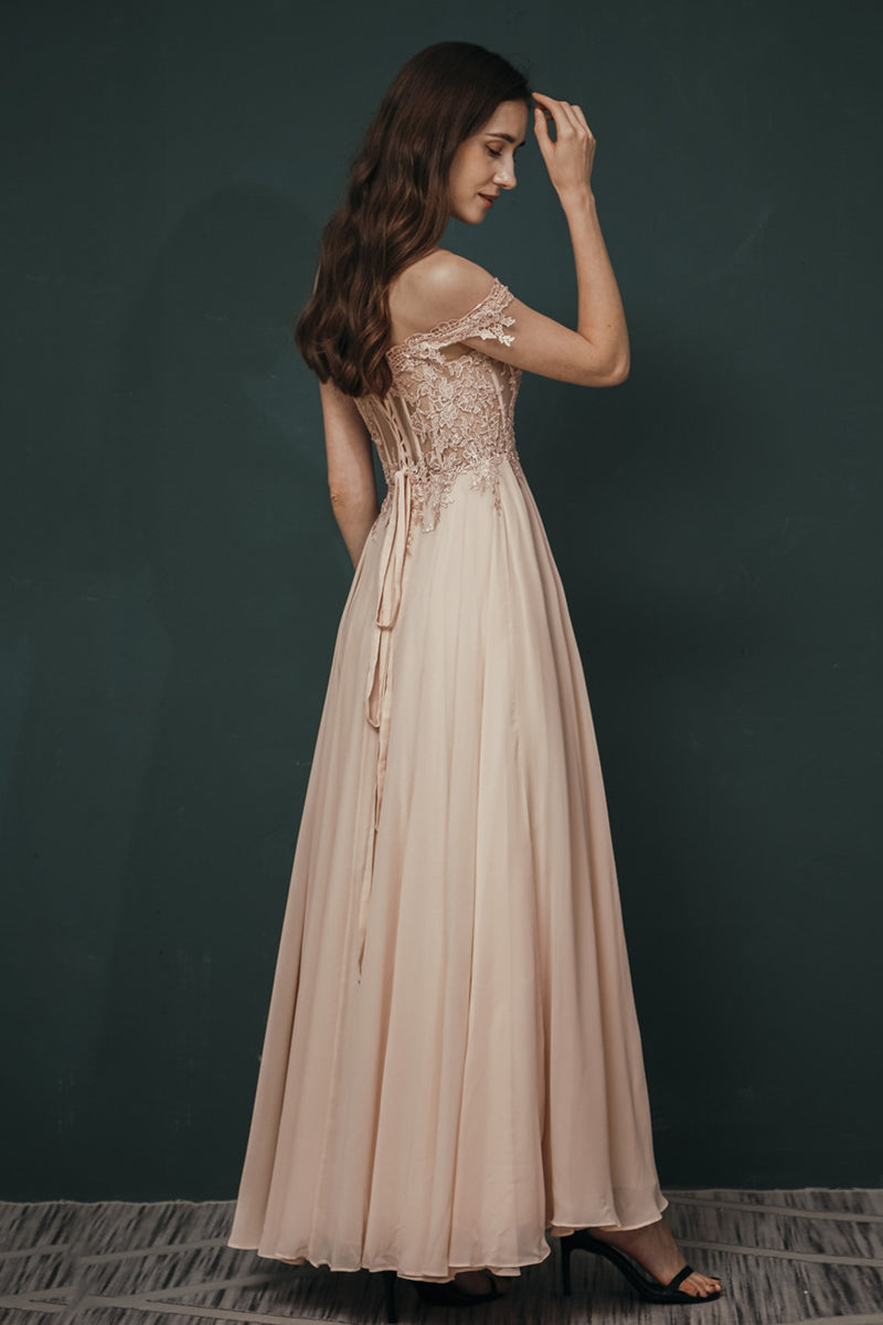 Off the Shoulder Mint Green Chiffon Long Prom Dress