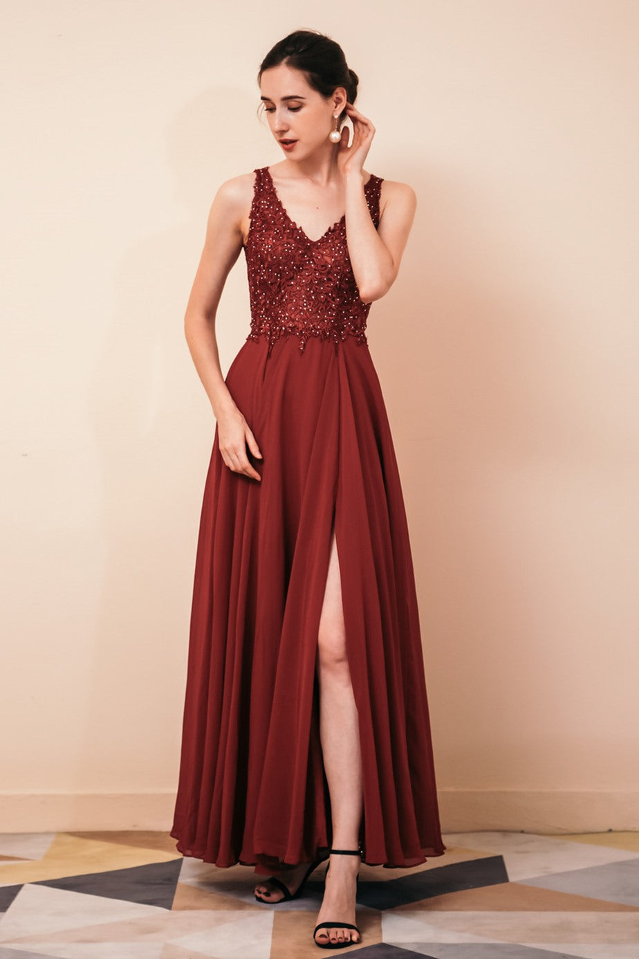 Green A-line Chiffon and Lace Appliques Long Prom Dress