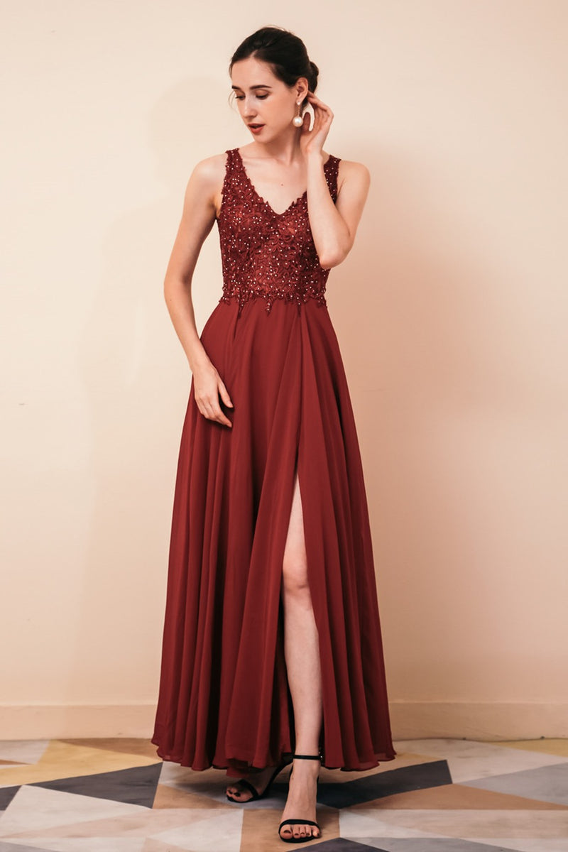 Green A-line Chiffon and Lace Appliques Long Prom Dress