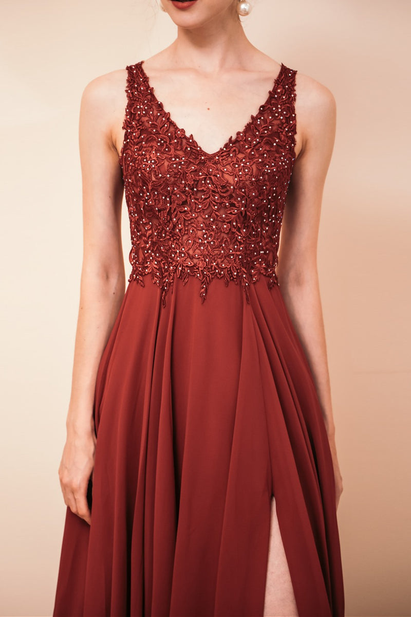 Green A-line Chiffon and Lace Appliques Long Prom Dress