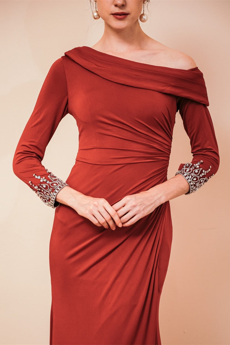 Long Sleeves Mermaid Burgundy Long Mother of the Bride Dress