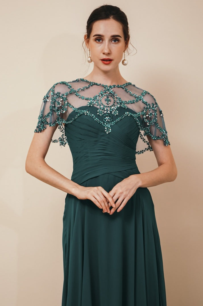 Elegant Green Chiffon A-line Long Mother of the Bride Dress