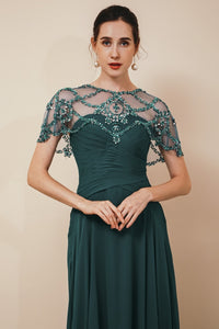 Elegant Green Chiffon A-line Long Mother of the Bride Dress