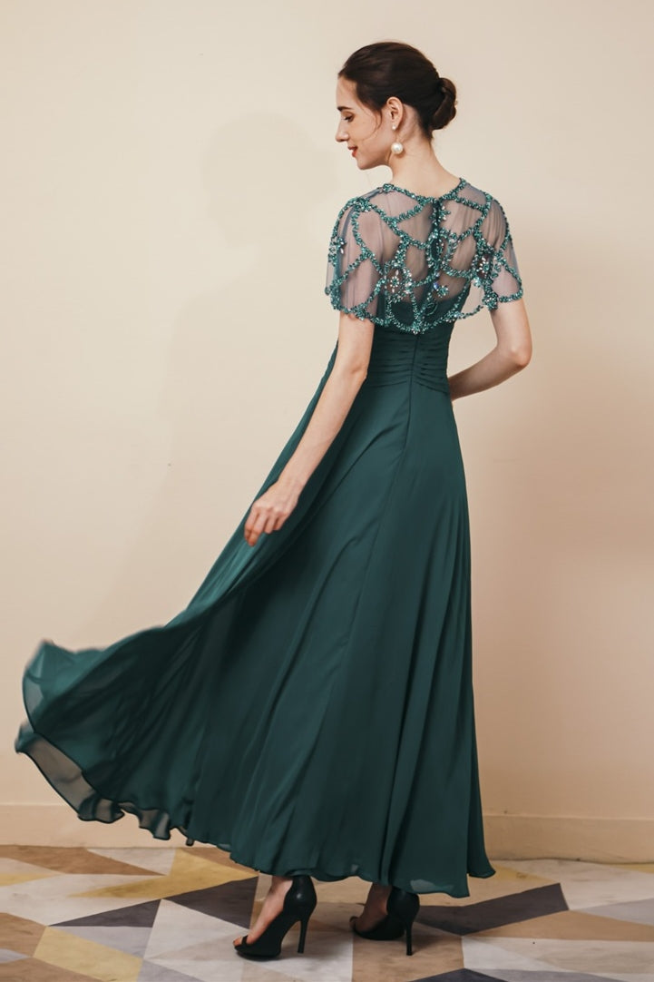 Elegant Green Chiffon A-line Long Mother of the Bride Dress