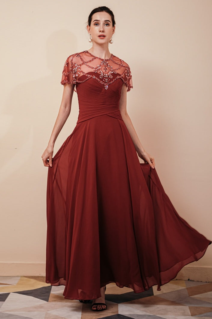 Elegant Green Chiffon A-line Long Mother of the Bride Dress