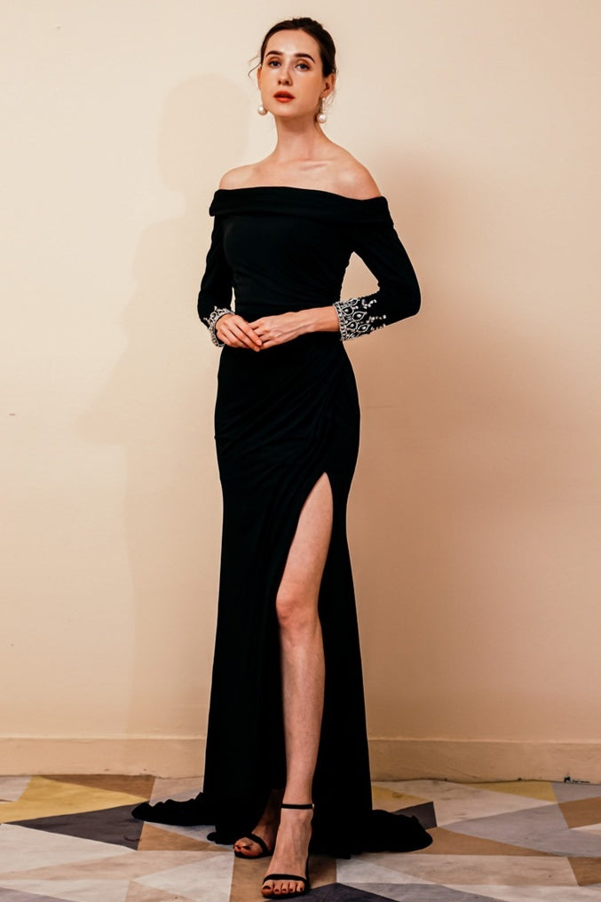 Long Sleeves Mermaid Burgundy Long Mother of the Bride Dress