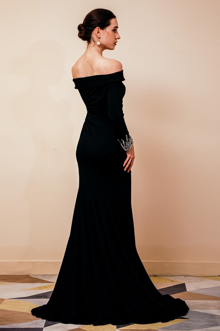 Long Sleeves Mermaid Burgundy Long Mother of the Bride Dress