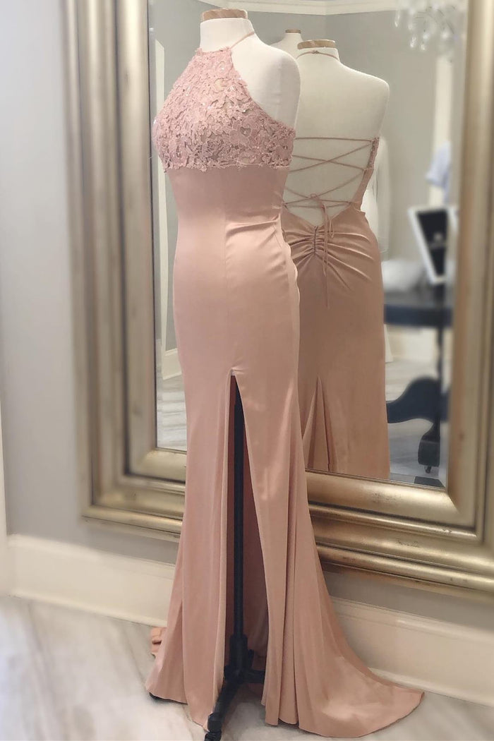Blush Halter Mermaid Long Evening Dress