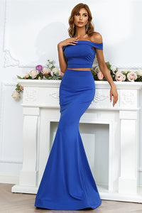 Two Piece Royal Blue Mermaid Long Formal Dress
