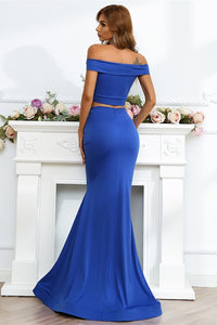 Two Piece Royal Blue Mermaid Long Formal Dress