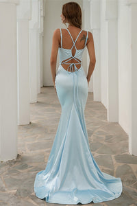 Baby Blue Mermaid V Neck Formal Dress