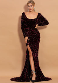 Glitters White Long Sleeves Mermaid Long Party Dress