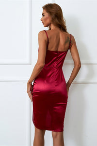 Wine Red Pleated Boycon Mini Dress
