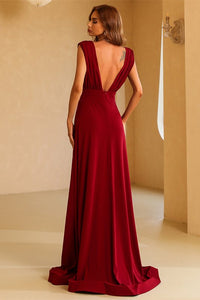 Sexy Red A-line Deep V Neck Long Party Dress