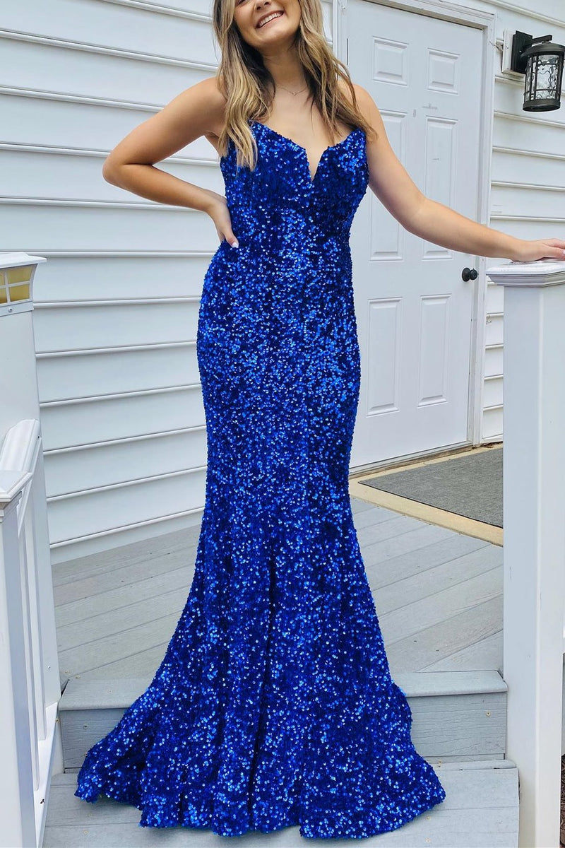 Mermaid Red Sequins Strapless Long Prom Dress