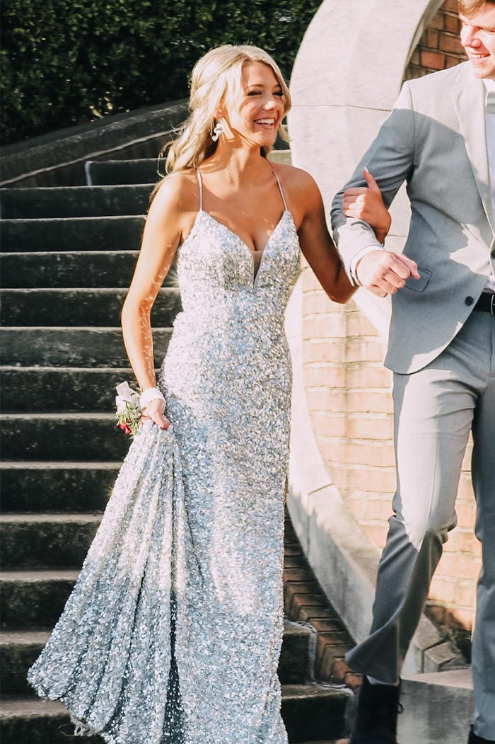 Silver Sequin Mermaid Long Formal Dress