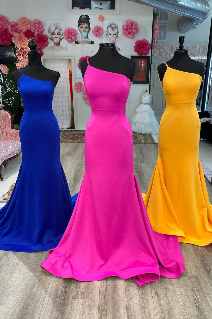 Simple One Shoulder Mermaid Long Formal Dress