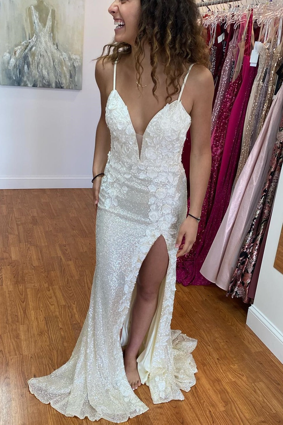 Mermaid Light Sequin Long Dress with Flowers