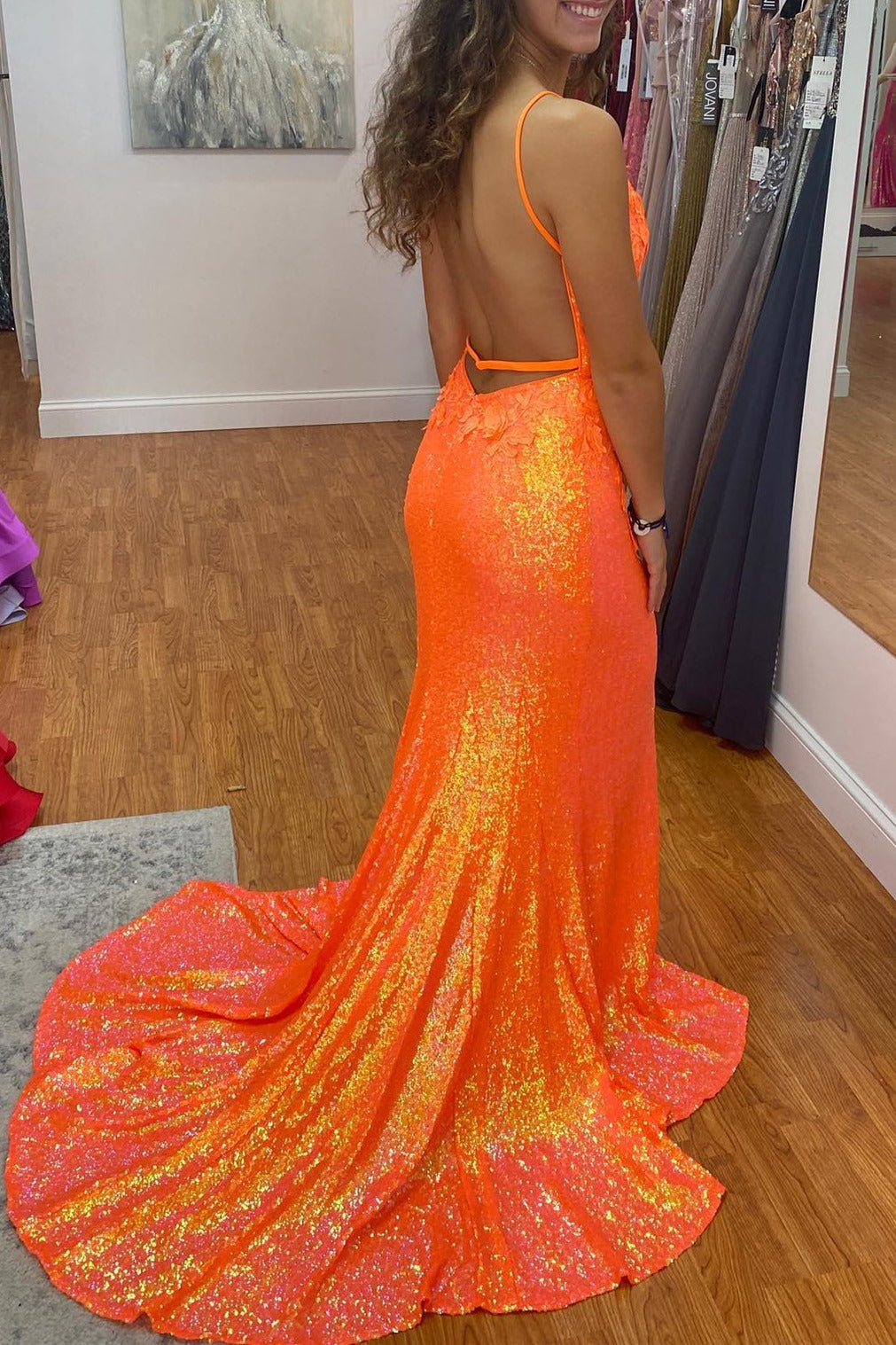 Mermaid Light Sequin Long Dress with Flowers