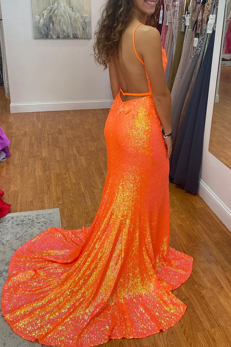 Mermaid Light Sequin Long Dress with Flowers