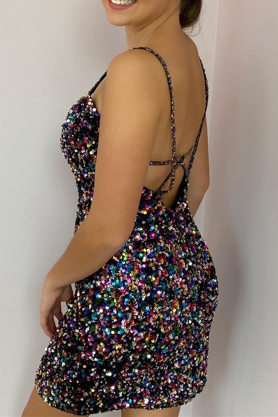 Black Colorful Sequin Tight Bodycon Mini Dress