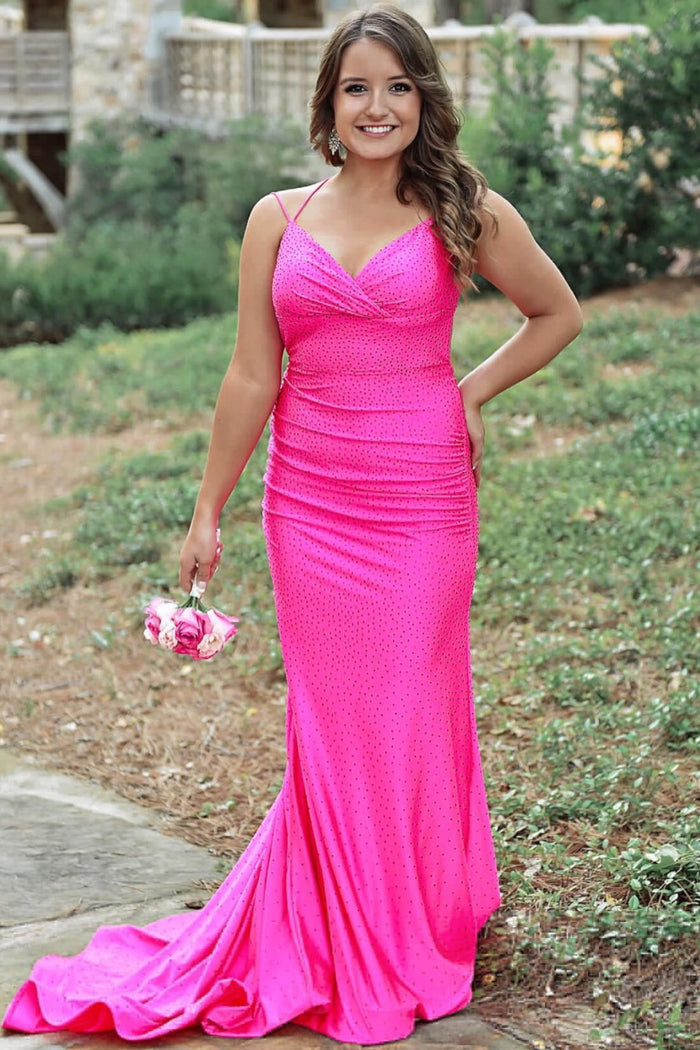 Neon Pink Mermaid Long Formal Dress