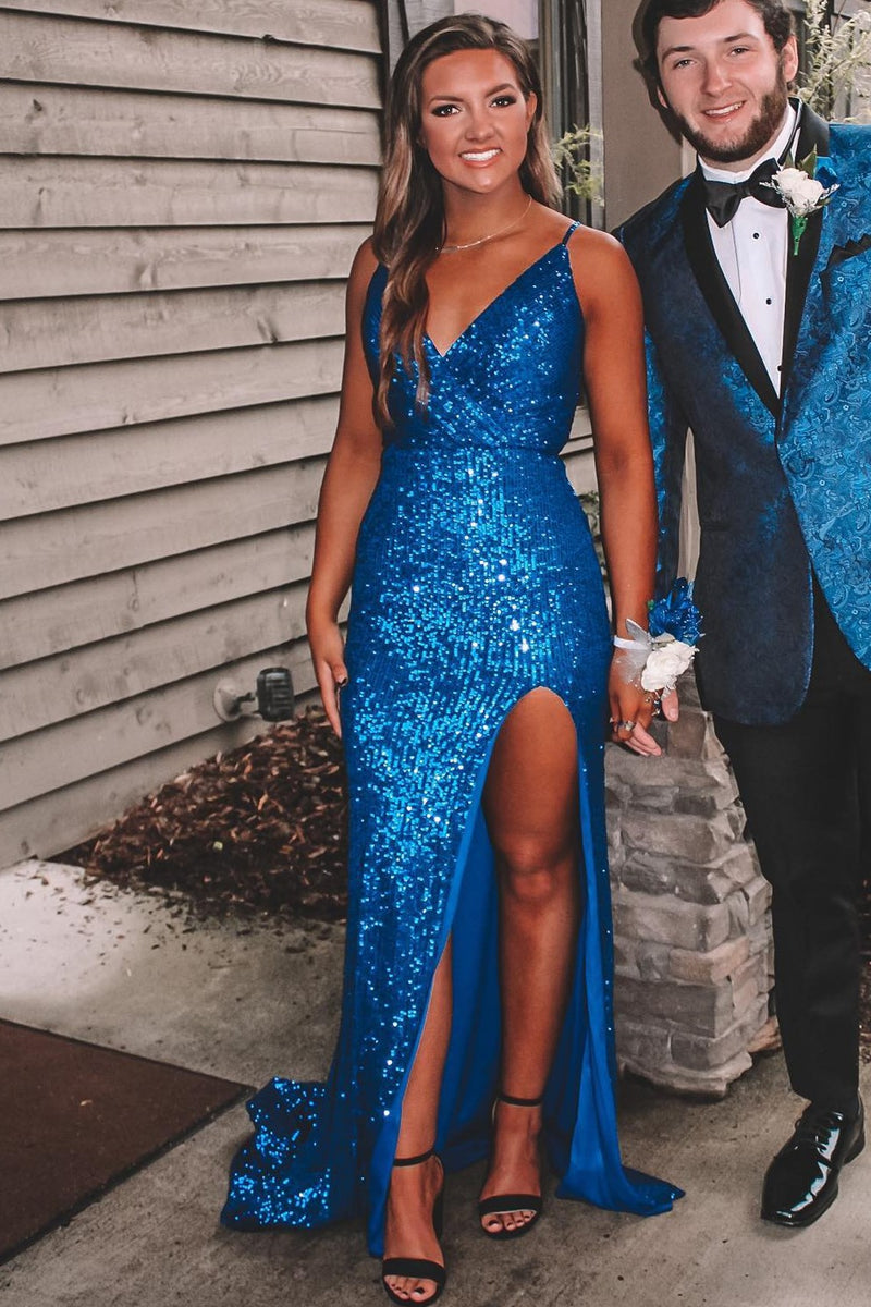 Mermaid Blue Sequin Mermaid Long Formal Dress