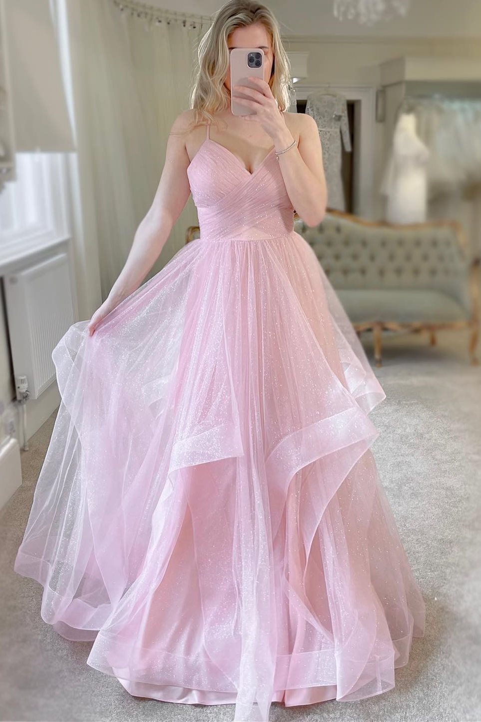 Pink A-line Tulle Tiered Ruffles Long Princess Dress – Dreamdressy