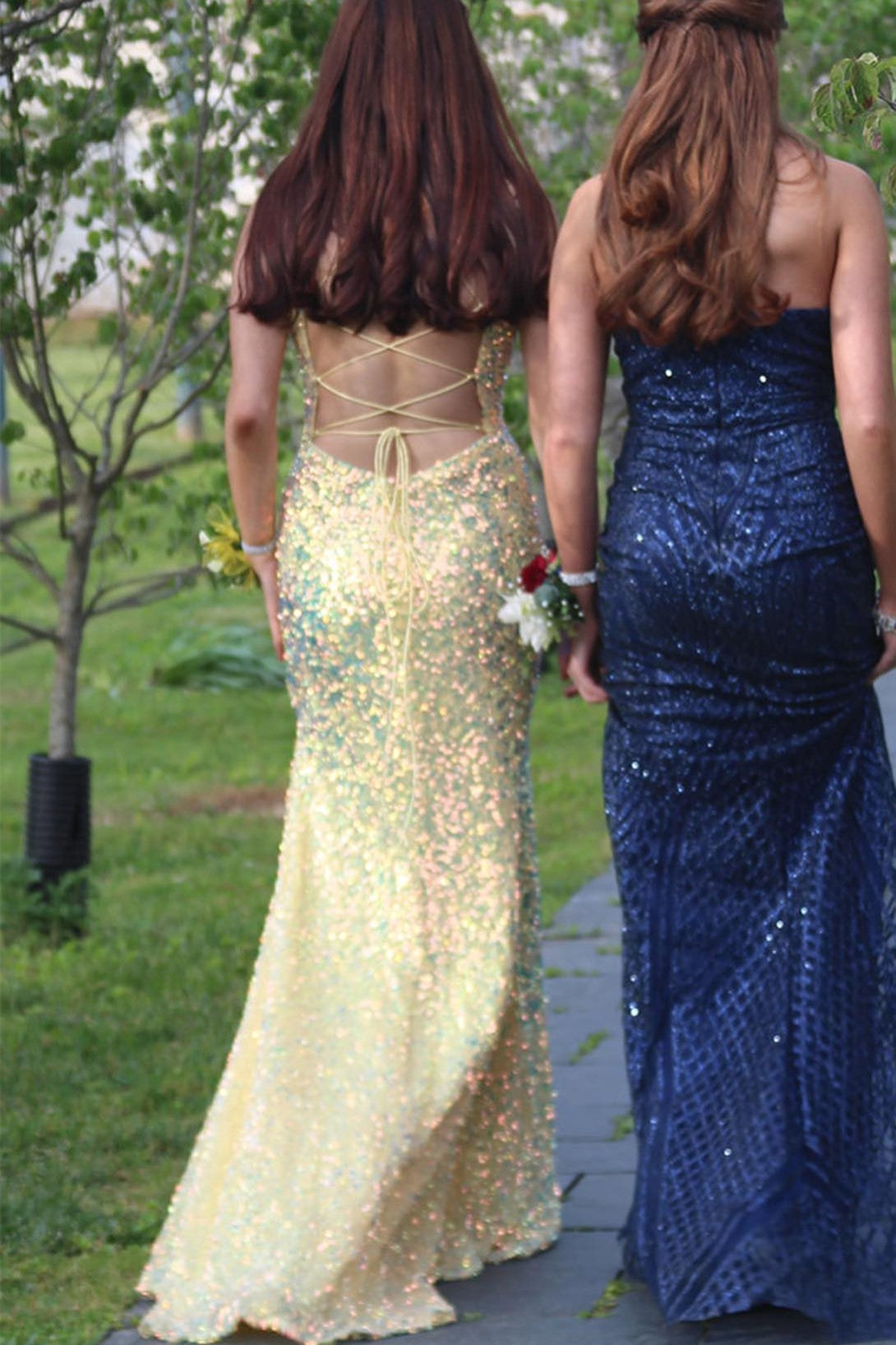 Yellow Glitter Mermaid Long Prom Dress with Slit
